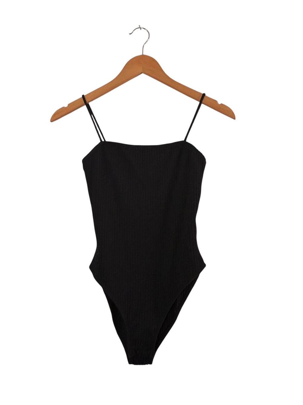 Topshop | Black spaghetti strap rib knit minimalist bodysuit tank top size 6